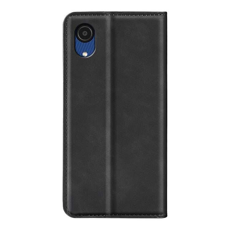 Flip Phone Case Skin-Touch PU Leather Folio Wallet Stand Auto Magnetic Closed Phone Cover for Samsung Galaxy A03 Core - Black
