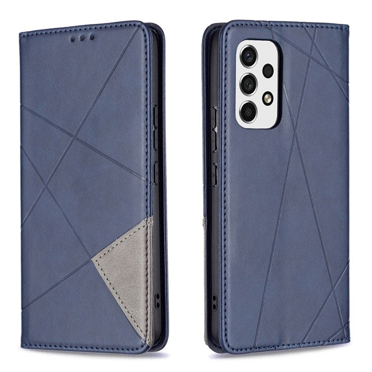 Fully-wrapped Rhombus-like Imprinted Magnetic Closure Card Slots Design Leather Phone Case with Stand for Samsung Galaxy A53 5G - Blue
