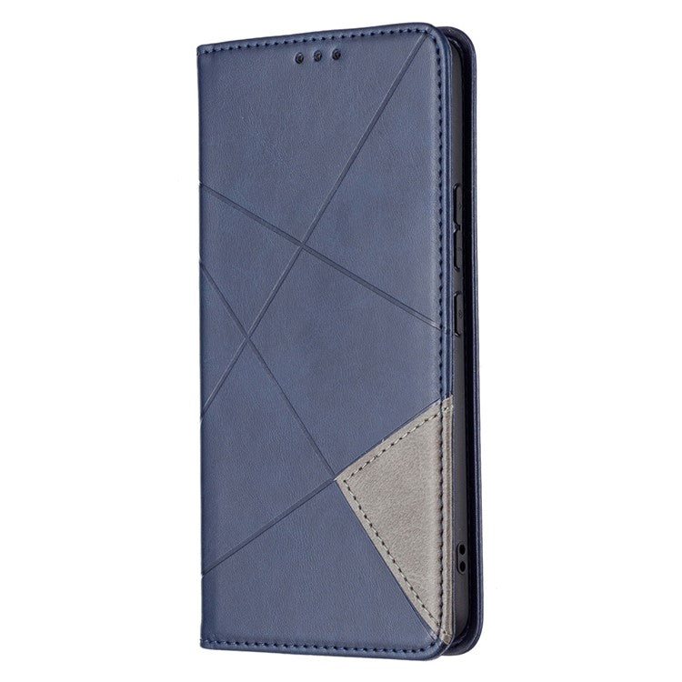 Fully-wrapped Rhombus-like Imprinted Magnetic Closure Card Slots Design Leather Phone Case with Stand for Samsung Galaxy A53 5G - Blue