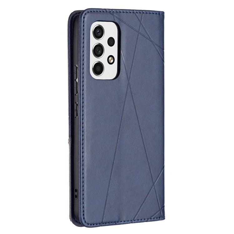 Fully-wrapped Rhombus-like Imprinted Magnetic Closure Card Slots Design Leather Phone Case with Stand for Samsung Galaxy A53 5G - Blue