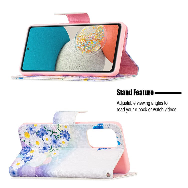 Pattern Printing PU Leather Folio Flip Adjustable Viewing Stand Wallet Cover Phone Case Shell for Samsung Galaxy A53 5G - Butterfly and Flowers