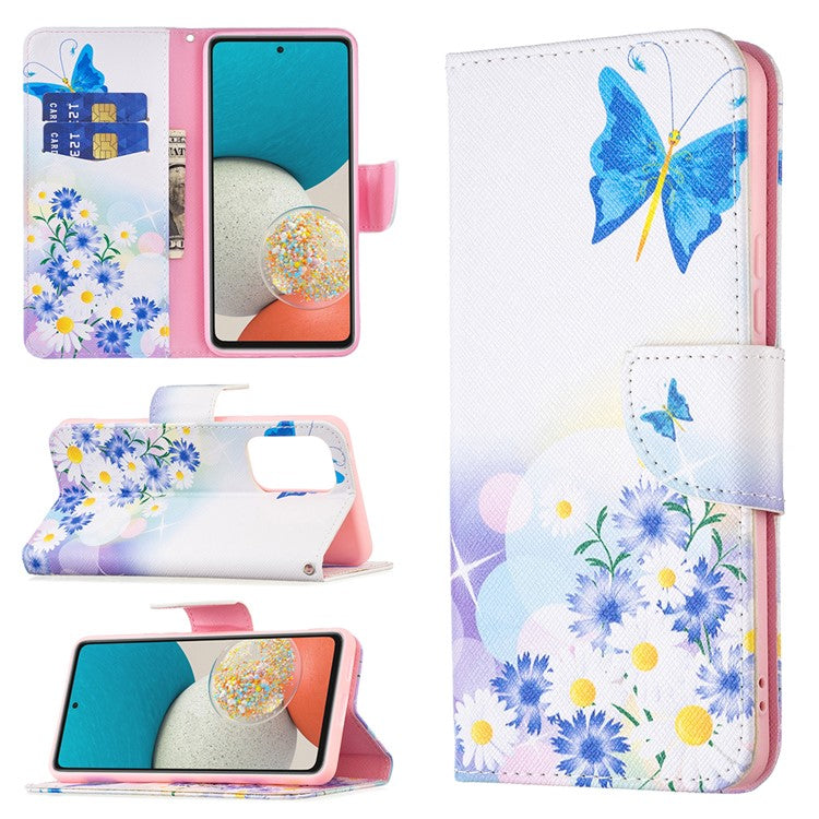 Pattern Printing PU Leather Folio Flip Adjustable Viewing Stand Wallet Cover Phone Case Shell for Samsung Galaxy A53 5G - Butterfly and Flowers