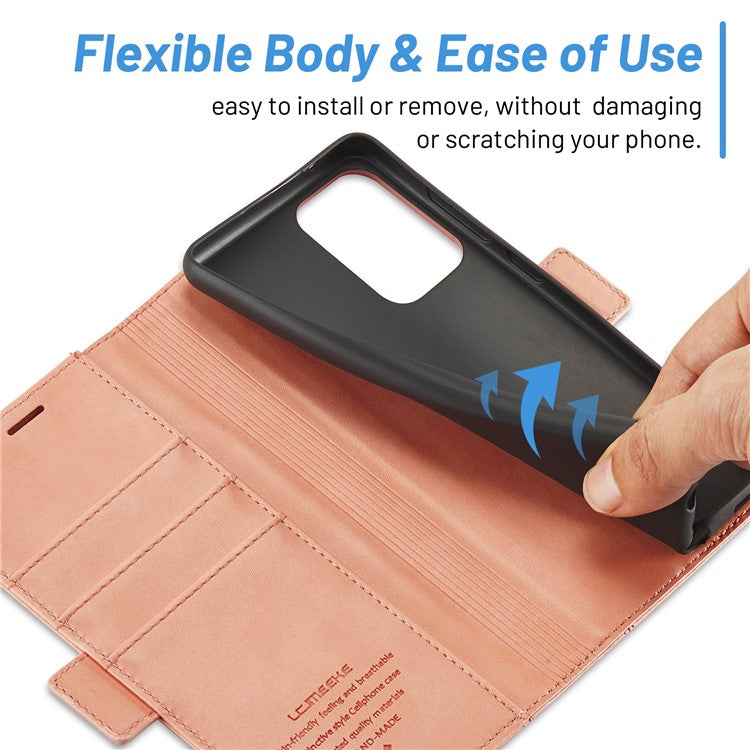 LC.IMEEKE Double Magnetic Clasps PU Leather Foldable Stand Phone Case Cover with Wallet for Samsung Galaxy A53 5G - Pink