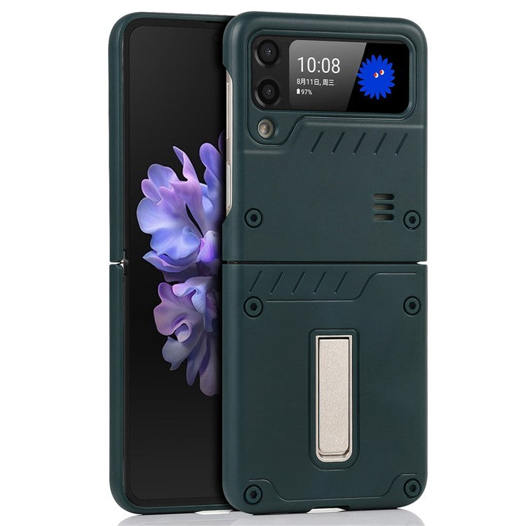 Matte Finish Hard PC Flipping Phone Case Protector with Kickstand for Samsung Galaxy Z Flip3 5G - Green