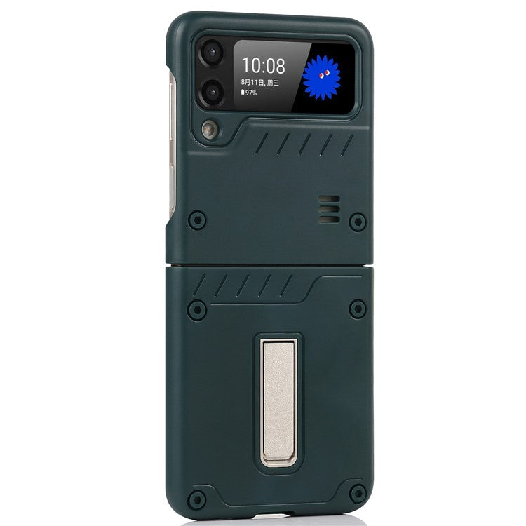 Matte Finish Hard PC Flipping Phone Case Protector with Kickstand for Samsung Galaxy Z Flip3 5G - Green