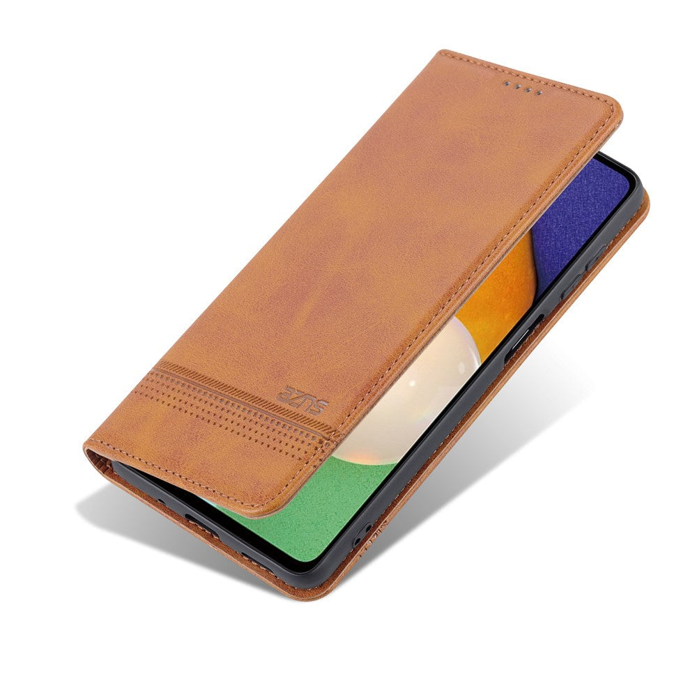 AZNS Magnetic Absorption PU Leather Flip Cover Stand Full Protection Wallet Phone Case for Samsung Galaxy M52 5G - Brown