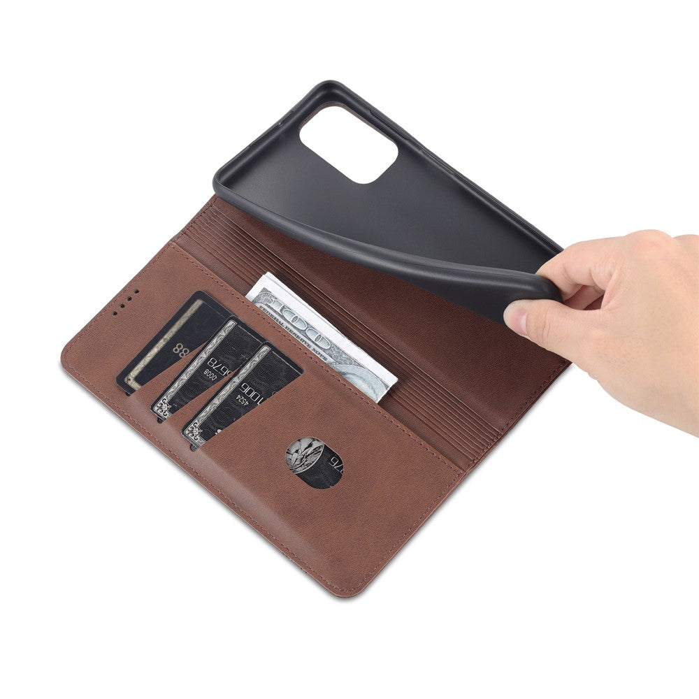AZNS Magnetic Absorption PU Leather Flip Cover Stand Full Protection Wallet Phone Case for Samsung Galaxy M52 5G - Coffee