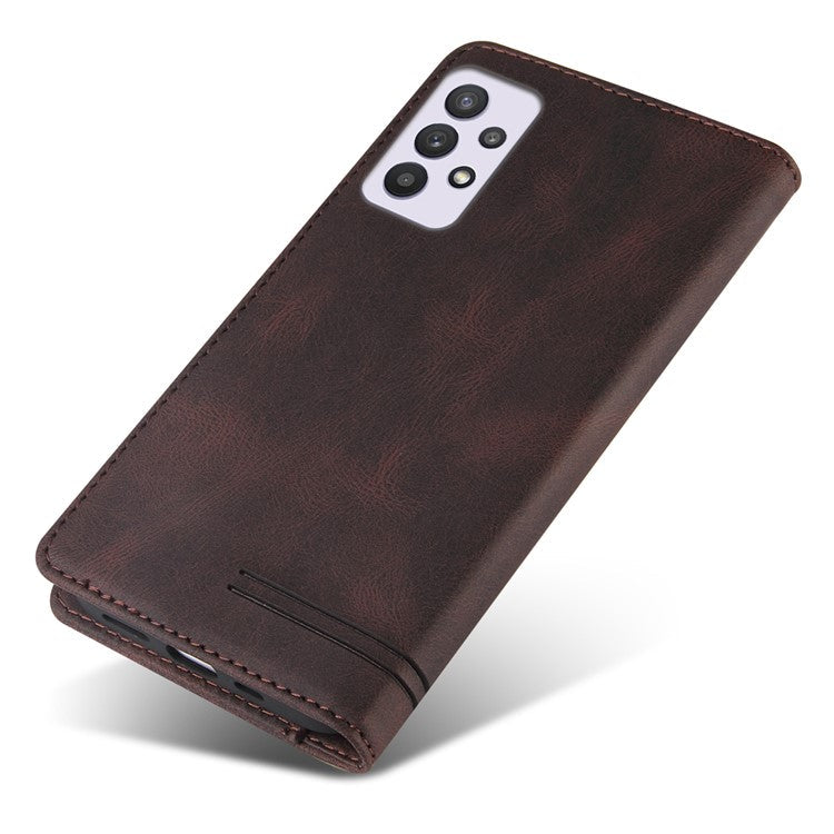 GQ.UTROBE 008 Series Stand Wallet Function RFID Blocking Anti-swiping Phone Case Skin Touch PU Leather Magnetic Auto-absorbed Cover for Samsung Galaxy A33 5G - Coffee