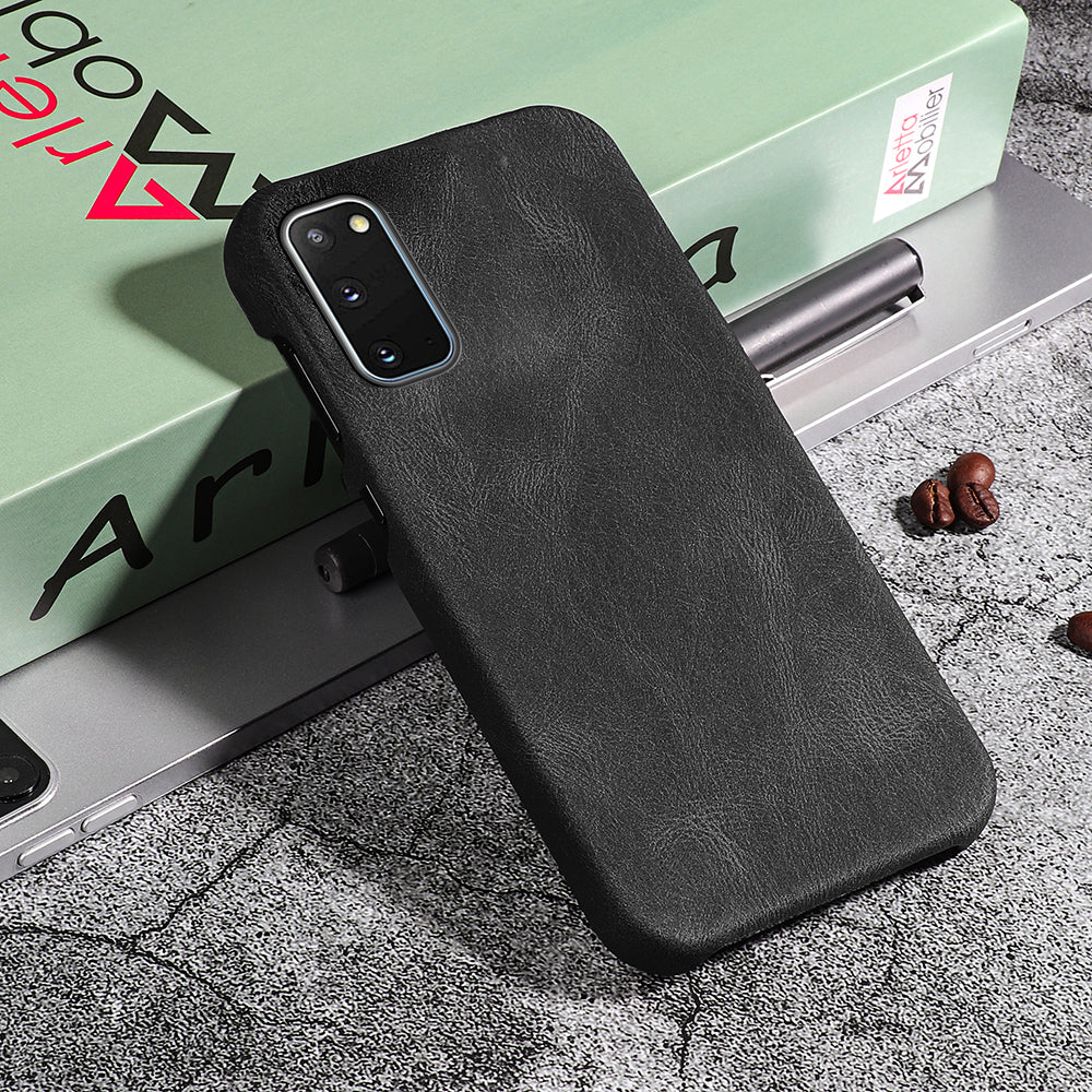PU Leather Coated Hard PC Shockproof Non-Slip Grip Protective Back Cover for Samsung Galaxy S20 4G/S20 5G - Black