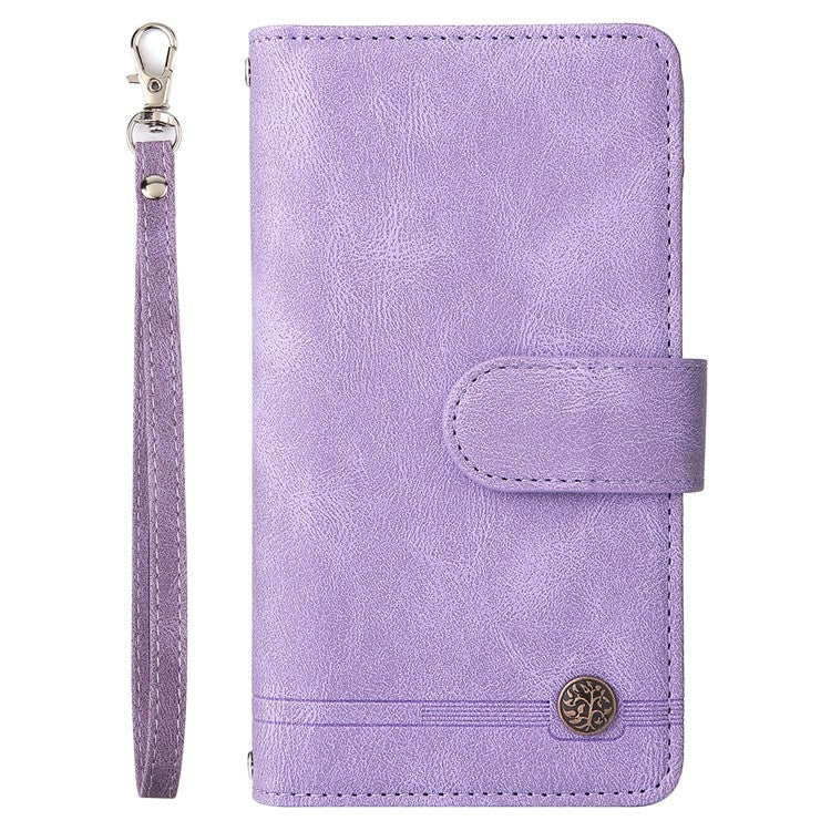Imprinting Stripes Zipper Pocket Multiple Card Slots Leather Cover Phone Case with Stand Wallet for Samsung Galaxy A03s (166.5 x 75.98 x 9.14mm) - Purple