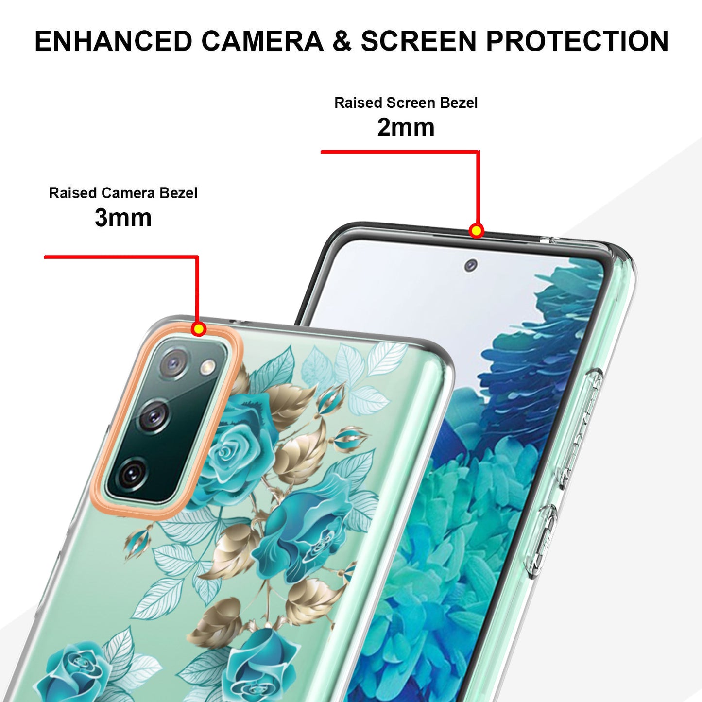 LB5 Series Flower Patterns TPU Phone Case Electroplating IMD IML Ultra Slim Phone Cover for Samsung Galaxy S20 FE 2022/S20 FE/S20 FE 5G/S20 Fan Edition/S20 Fan Edition 5G/S20 Lite - HC002 Blue Rose