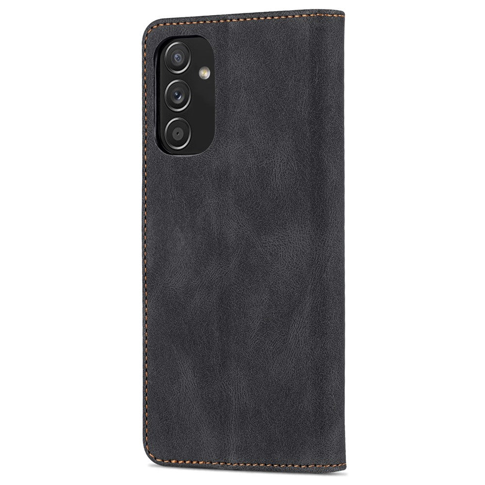 AZNS PU Leather Wallet Stand Full Protection Anti-fall Phone Case Cover for Samsung Galaxy M52 5G - Black