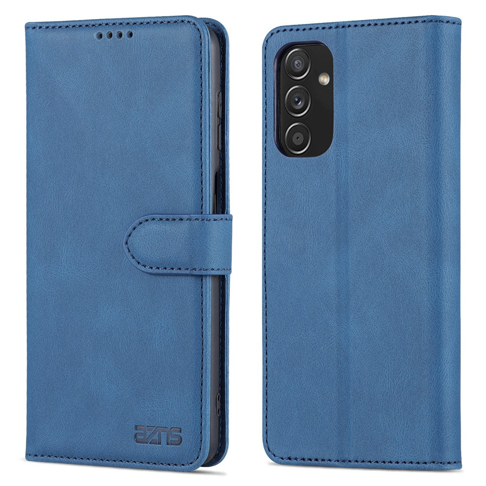 AZNS PU Leather Wallet Stand Full Protection Anti-fall Phone Case Cover for Samsung Galaxy M52 5G - Blue