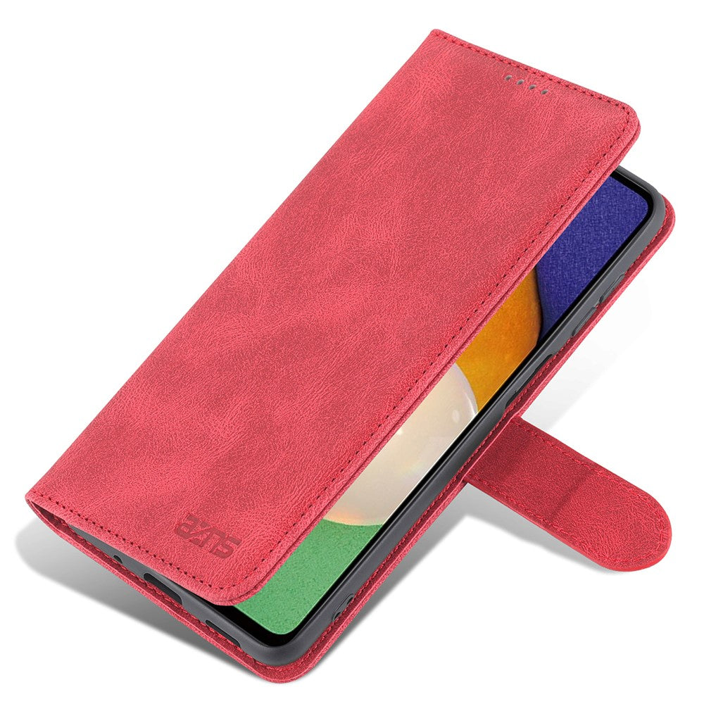 AZNS PU Leather Wallet Stand Full Protection Anti-fall Phone Case Cover for Samsung Galaxy M52 5G - Red
