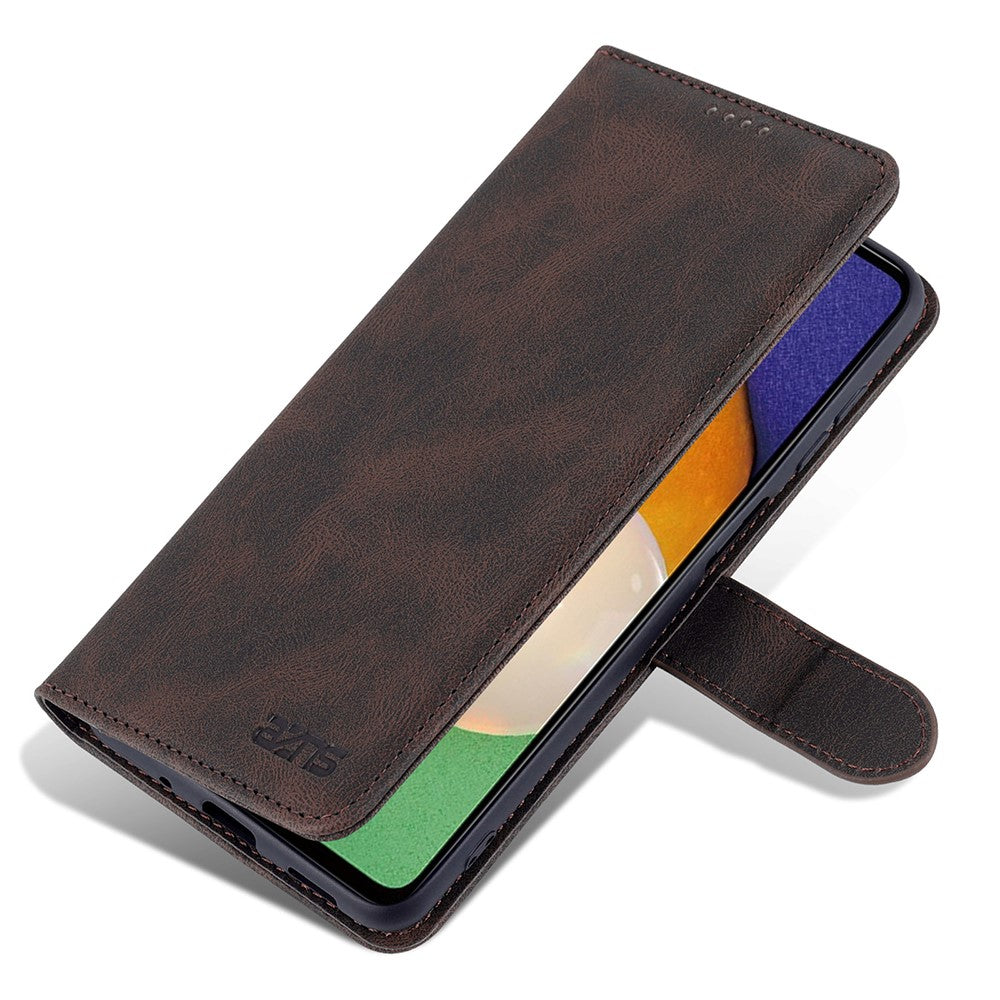 AZNS PU Leather Wallet Stand Full Protection Anti-fall Phone Case Cover for Samsung Galaxy M52 5G - Brown