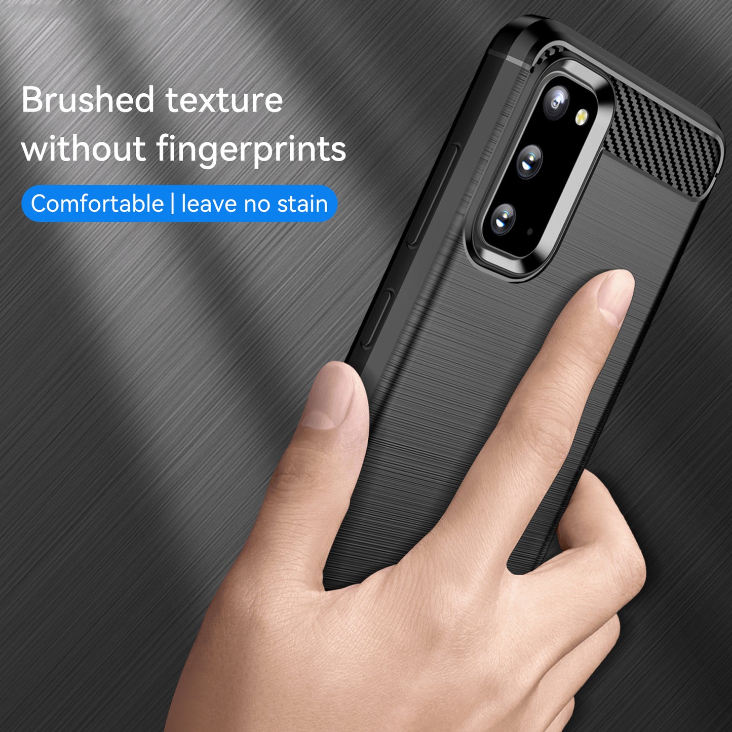 1.8mm Carbon Fiber Brushed Texture Anti-fingerprint Soft TPU Anti-drop Phone Case Cover for Samsung Galaxy S20 4G/S20 5G - Black