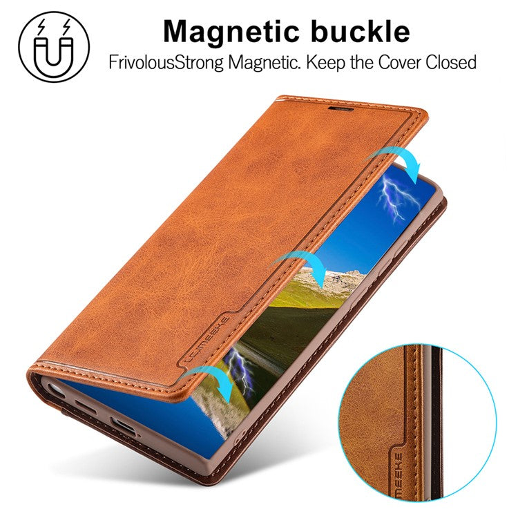 LC.IMEEKE LC-001 Series Color Splicing PU Leather + TPU Phone Case Cover with Card Holder for Samsung Galaxy S22 Ultra 5G - Brown