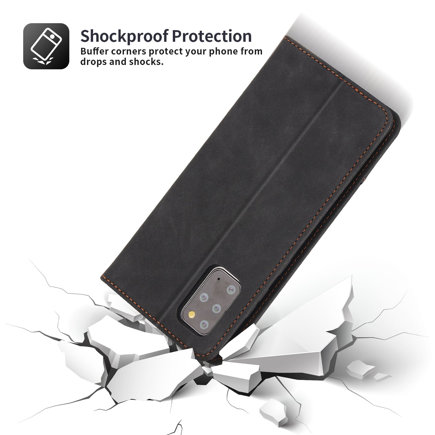 POLA 008 Series Retro Style Full Protection PU Leather + TPU Magnetic Auto Closing Phone Cover with Stand Wallet for Samsung Galaxy S20 Plus 4G/5G - Black