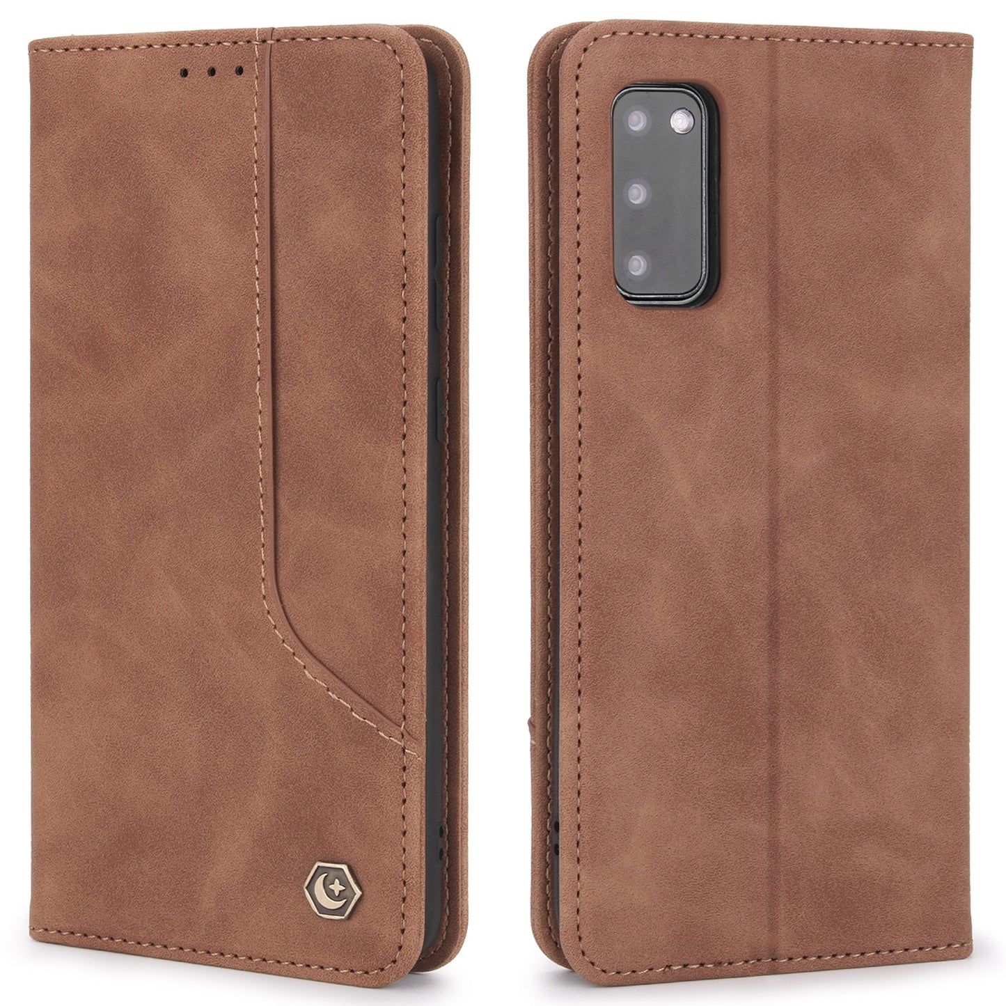 POLA 008 Series Magnetic Auto-aborbed Well-protected PU Leather Wallet Stand Phone Case Cover for Samsung Galaxy S20 FE 2022/S20 FE/S20 FE 5G/S20 Lite - Brown