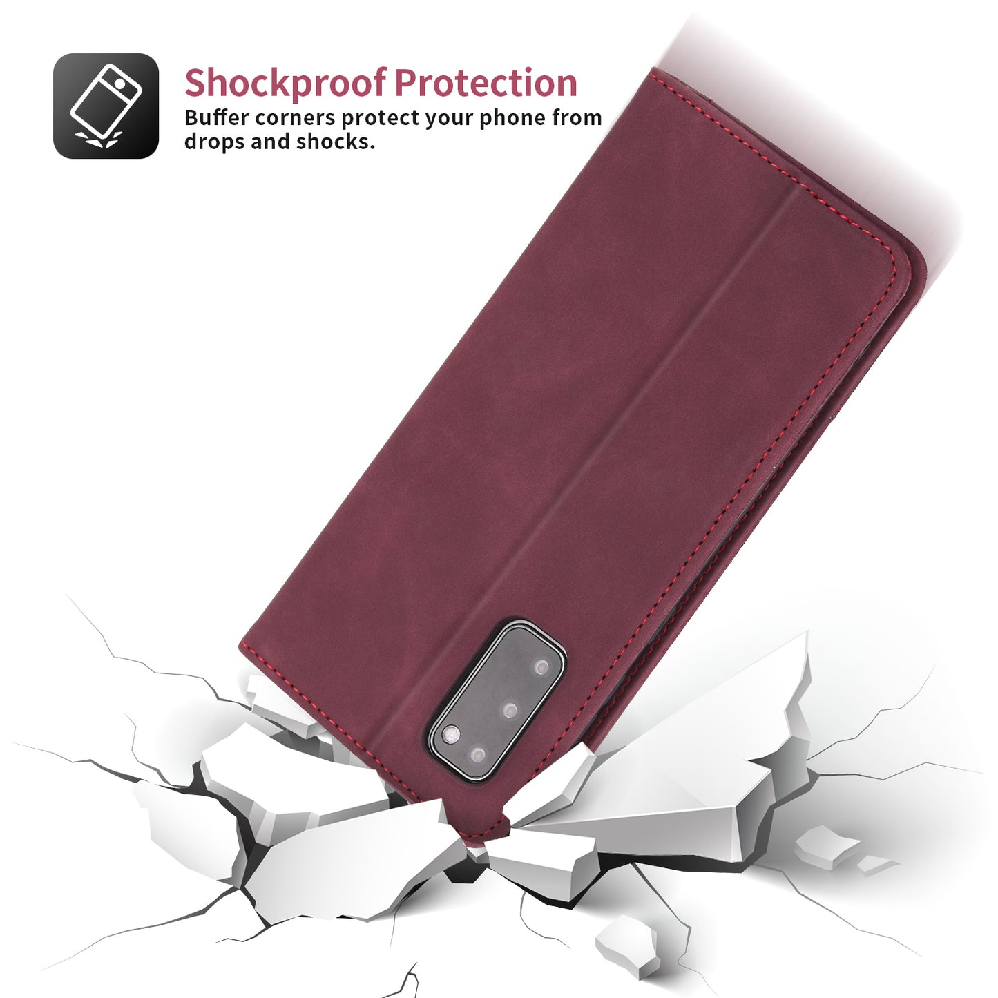 POLA 008 Series Magnetic Auto-aborbed Well-protected PU Leather Wallet Stand Phone Case Cover for Samsung Galaxy S20 FE 2022/S20 FE/S20 FE 5G/S20 Lite - Wine Red