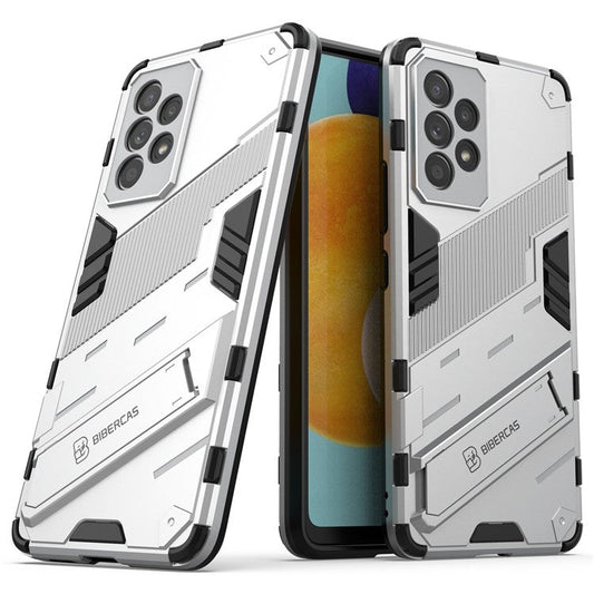 Well-protected Anti-drop Hands-free Kickstand Design TPU + PC Hybrid Phone Case Cover for Samsung Galaxy A53 5G - White