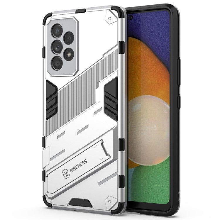 Well-protected Anti-drop Hands-free Kickstand Design TPU + PC Hybrid Phone Case Cover for Samsung Galaxy A53 5G - White