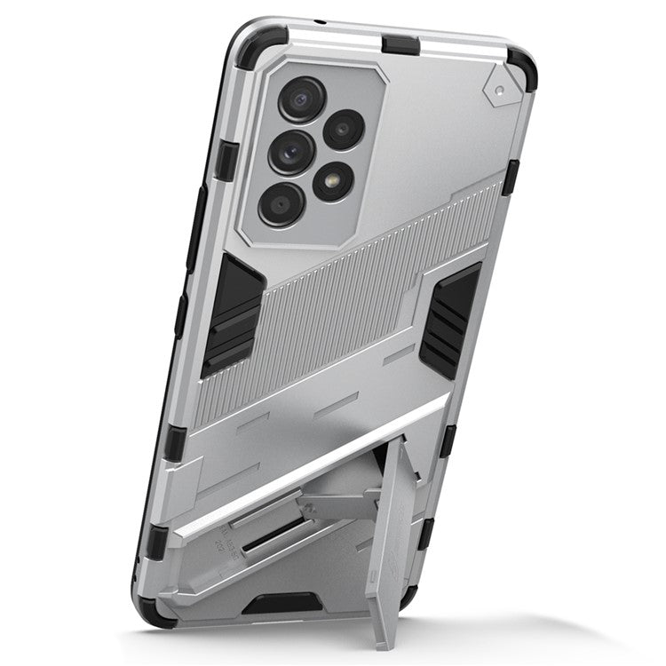 Well-protected Anti-drop Hands-free Kickstand Design TPU + PC Hybrid Phone Case Cover for Samsung Galaxy A53 5G - White