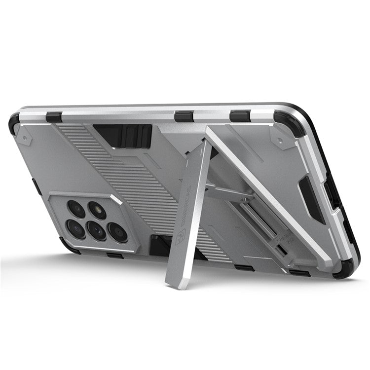 Well-protected Anti-drop Hands-free Kickstand Design TPU + PC Hybrid Phone Case Cover for Samsung Galaxy A53 5G - White