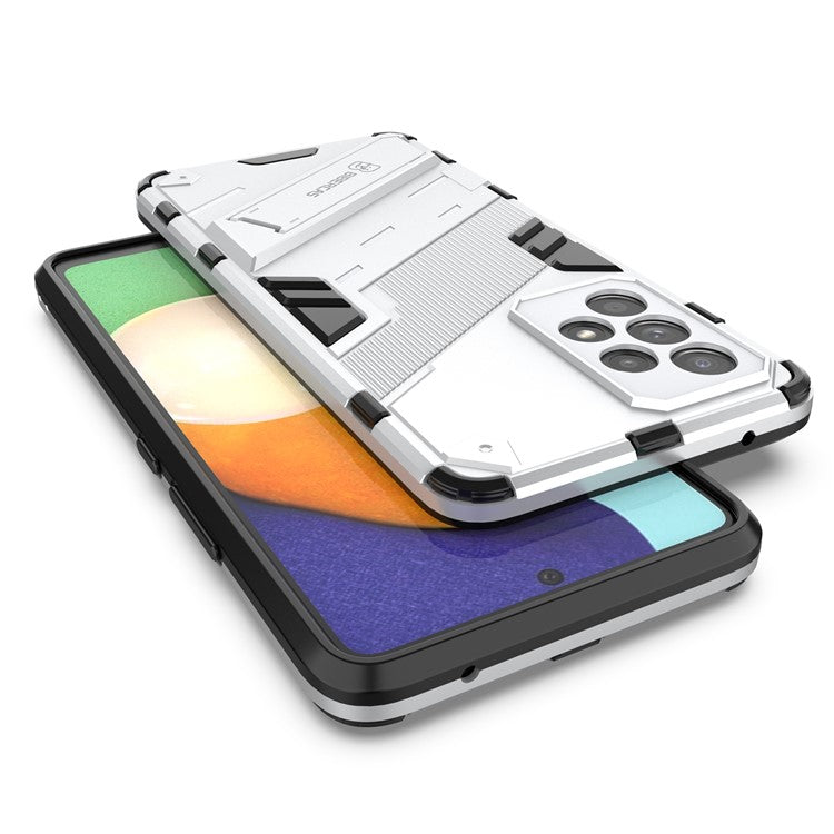 Well-protected Anti-drop Hands-free Kickstand Design TPU + PC Hybrid Phone Case Cover for Samsung Galaxy A53 5G - White
