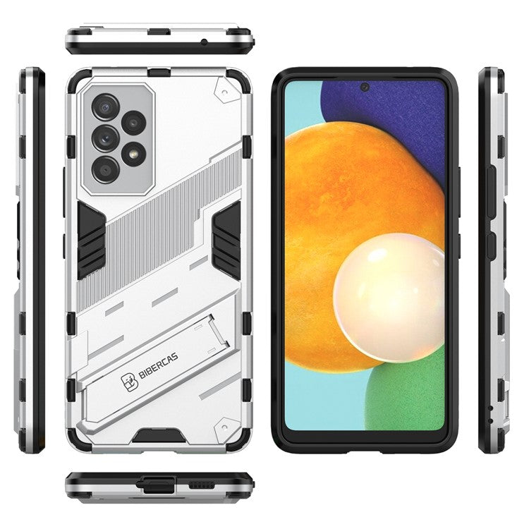 Well-protected Anti-drop Hands-free Kickstand Design TPU + PC Hybrid Phone Case Cover for Samsung Galaxy A53 5G - White