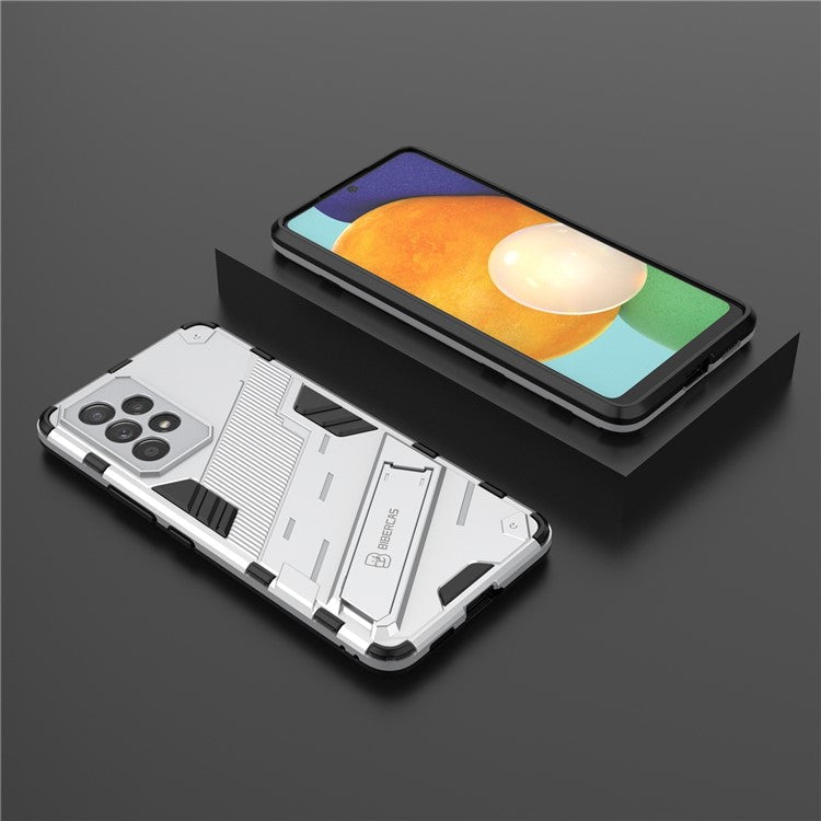 Well-protected Anti-drop Hands-free Kickstand Design TPU + PC Hybrid Phone Case Cover for Samsung Galaxy A53 5G - White