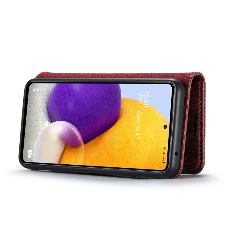 DG.MING Split Leather Wallet Phone Case Folio Flip Magnetic Detachable Stand Cover for Samsung Galaxy A73 5G - Red