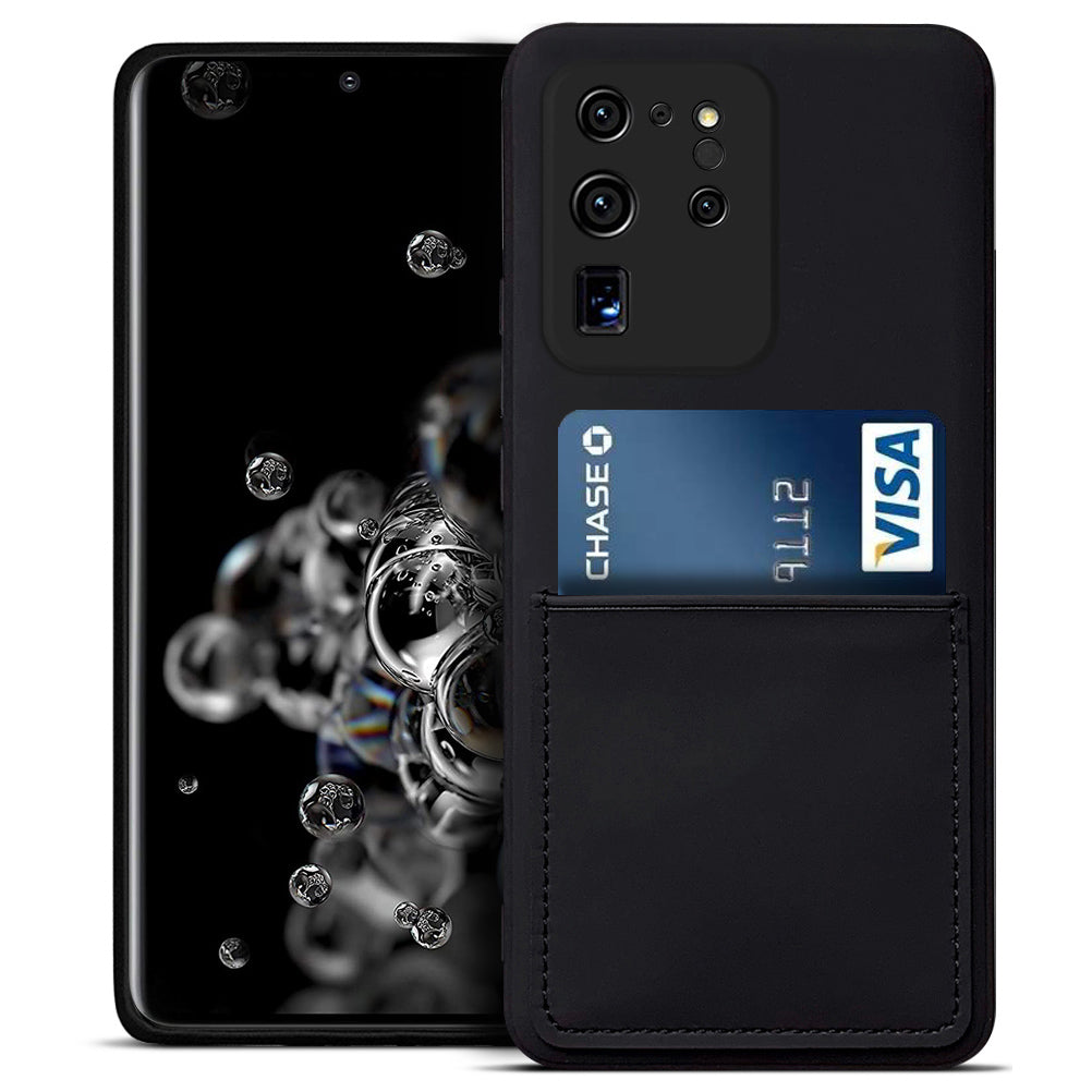 Anti-drop Liquid Silicone Shockproof Card Slot Design Cell Phone Shell for Samsung Galaxy S20 Ultra - Black