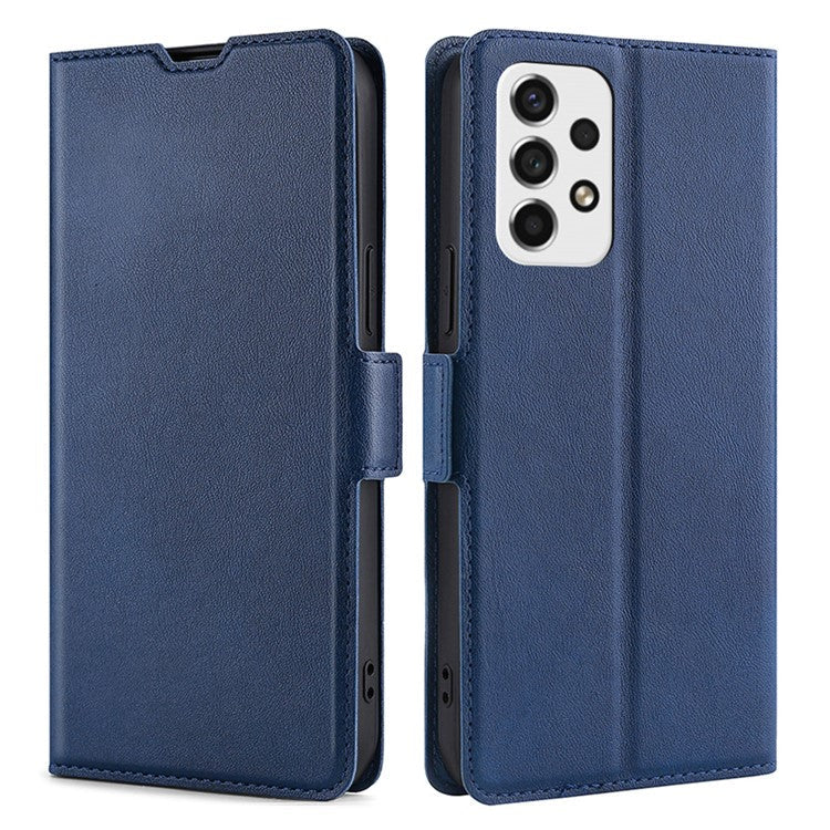 Card Slot Design Side Magnetic Closure Well-protected Ultra-thin Solid Color Leather Phone Stand Case for Samsung Galaxy A53 5G - Blue