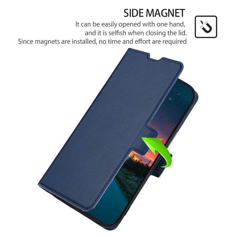 Card Slot Design Side Magnetic Closure Well-protected Ultra-thin Solid Color Leather Phone Stand Case for Samsung Galaxy A53 5G - Blue
