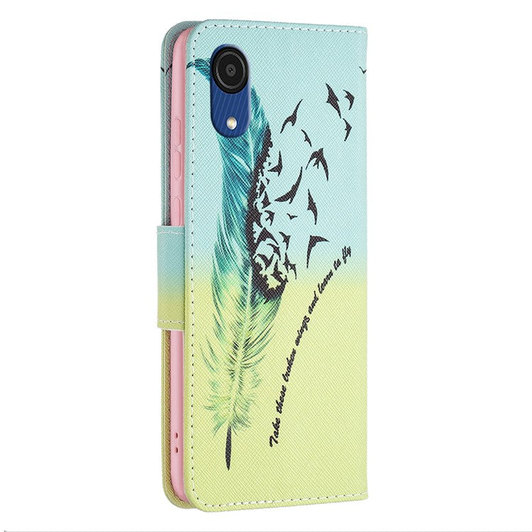 For Samsung Galaxy A03 Core Pattern Printing PU Leather Case Stand Wallet Magnetic Flip Cover - Feather and Birds