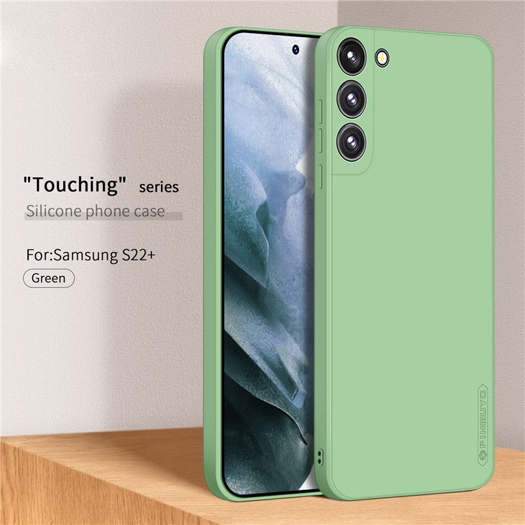 PINWUYO Silicone Phone Case for Samsung Galaxy S22+ 5G, Precise Cutouts Silky Fiber Flocking Protective Cover with Camera Protection - Green