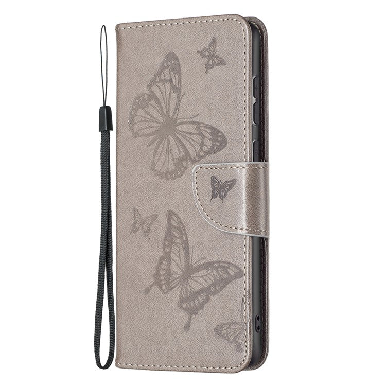 For Samsung Galaxy A33 5G Drop-proof Protection Multiple Butterfly Imprinted PU Leather Flip Folio Cover Wallet Stand Case - Grey