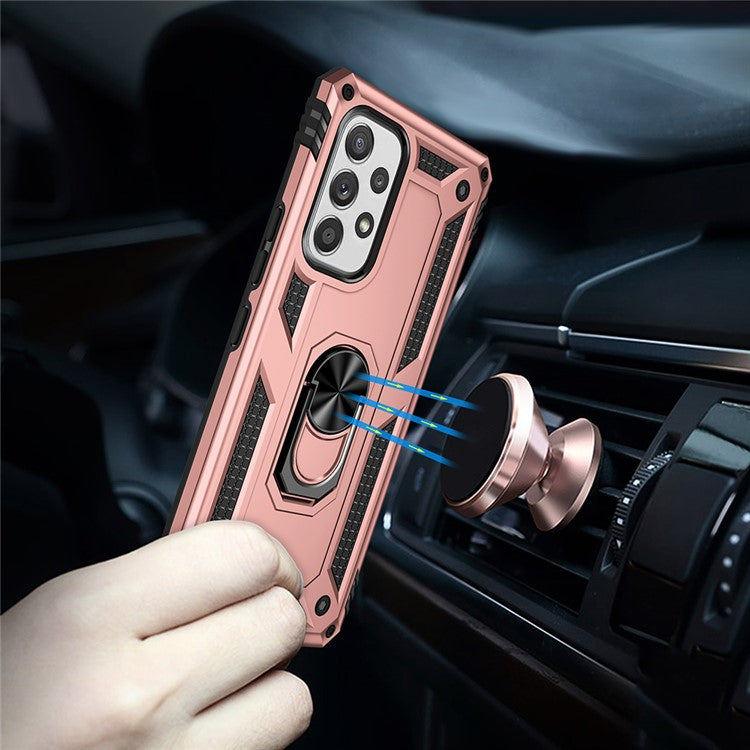 For Samsung Galaxy A53 5G PC + TPU Hybrid Phone Case with Ring Kickstand Built-in Magnetic Metal Plate - Rose Gold