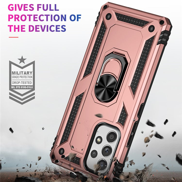 For Samsung Galaxy A53 5G PC + TPU Hybrid Phone Case with Ring Kickstand Built-in Magnetic Metal Plate - Rose Gold
