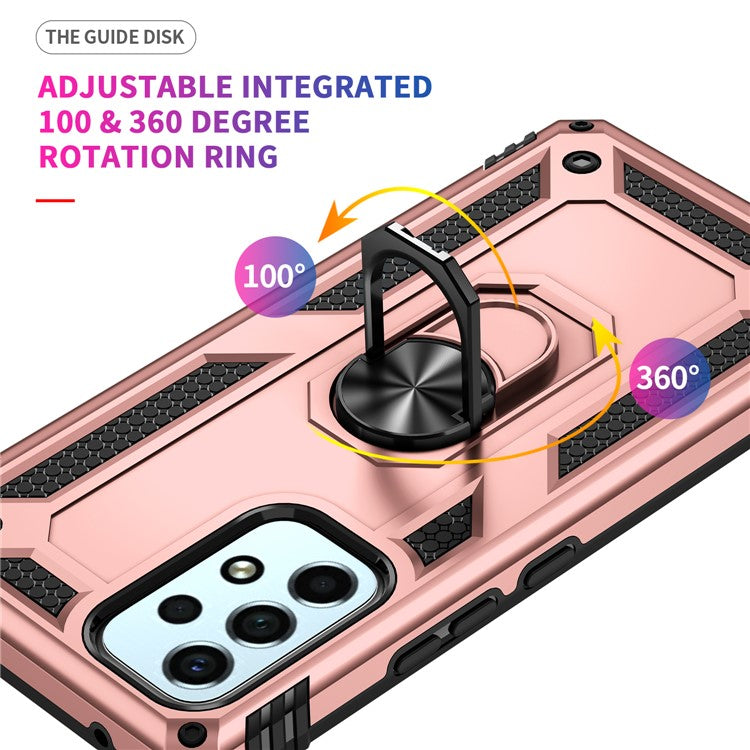 For Samsung Galaxy A53 5G PC + TPU Hybrid Phone Case with Ring Kickstand Built-in Magnetic Metal Plate - Rose Gold
