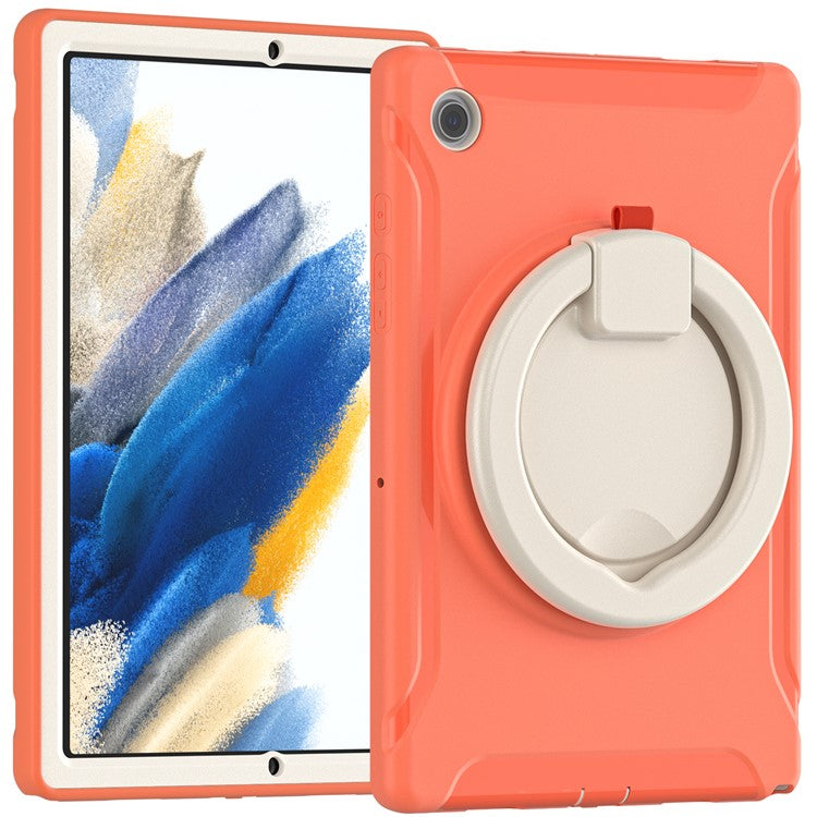 For Samsung Galaxy Tab A8 10.5 (2021) / A8 10.5 (2022) X200 / X205 360 Degree Rotary Kickstand Handle Tablet Case PC + TPU Hybrid Cover Shell - Coral Orange