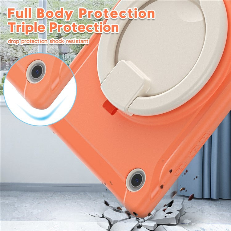 For Samsung Galaxy Tab A8 10.5 (2021) / A8 10.5 (2022) X200 / X205 360 Degree Rotary Kickstand Handle Tablet Case PC + TPU Hybrid Cover Shell - Coral Orange