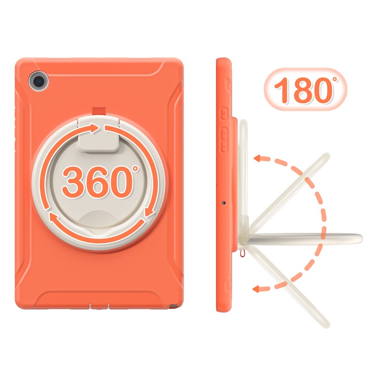 For Samsung Galaxy Tab A8 10.5 (2021) / A8 10.5 (2022) X200 / X205 360 Degree Rotary Kickstand Handle Tablet Case PC + TPU Hybrid Cover Shell - Coral Orange