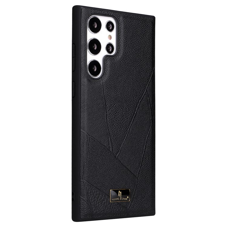 FIERRE SHANN For Samsung Galaxy S22 Ultra 5G Textured PU Leather Coating Phone Case Anti-scratch TPU + PC Hybrid Cover - Striped Litchi Texture