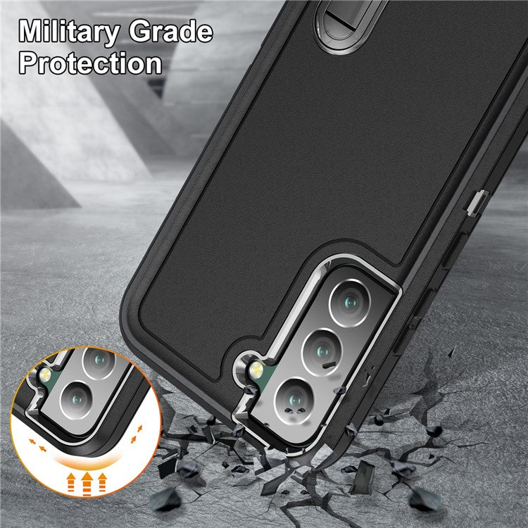 Defender Series Metal Kickstand Phone Case for Samsung Galaxy S22 5G, Drop-resistant PC + TPU Hybrid Cover - Black/Black