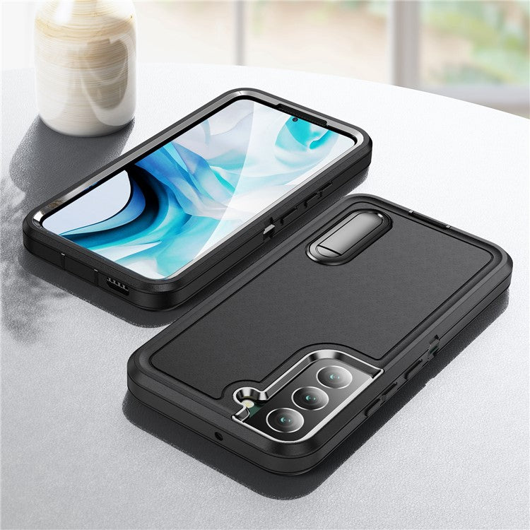 Defender Series Metal Kickstand Phone Case for Samsung Galaxy S22 5G, Drop-resistant PC + TPU Hybrid Cover - Black/Black