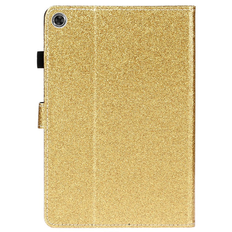 For Samsung Galaxy Tab A8 10.5 (2021) / A8 10.5 (2022) X205 / X200 Glittery Powder PU Leather Stand Tablet Case Cover with Card Holder - Gold