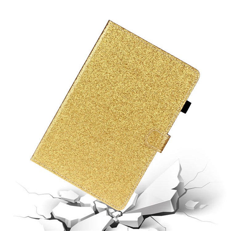 For Samsung Galaxy Tab A8 10.5 (2021) / A8 10.5 (2022) X205 / X200 Glittery Powder PU Leather Stand Tablet Case Cover with Card Holder - Gold
