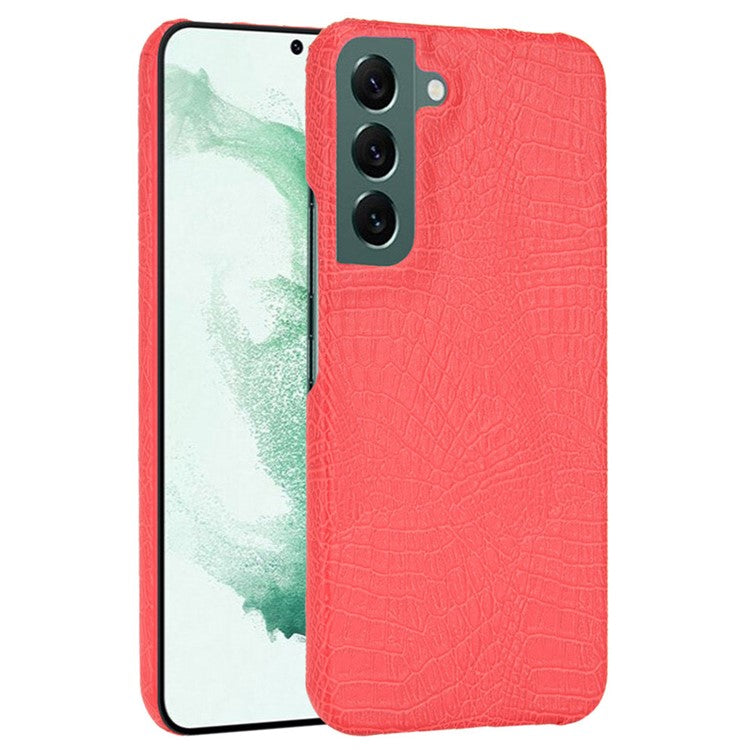For Samsung Galaxy S22 5G Crocodile Texture PU Leather Coated PC Case Anti-scratch Protective Cover - Red